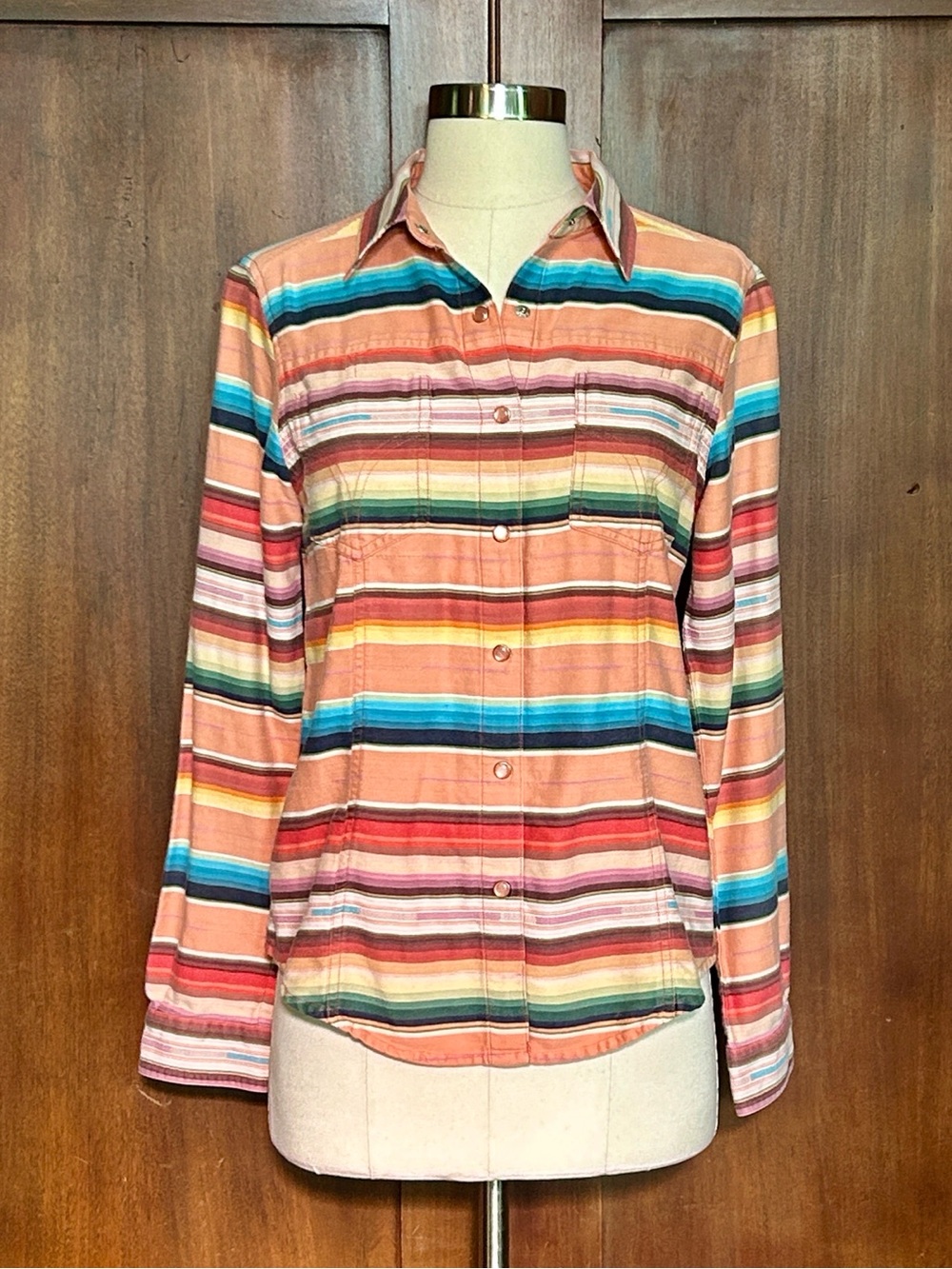 Tasha Polizzi Striped Multicolor pearl Snap Shirt M